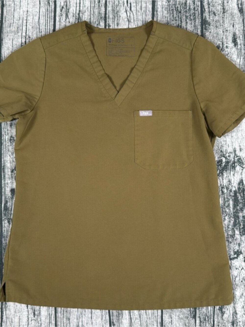FIGS FW1000 Womens Scrub Top Small Olive Green V-Neck Slim Fit